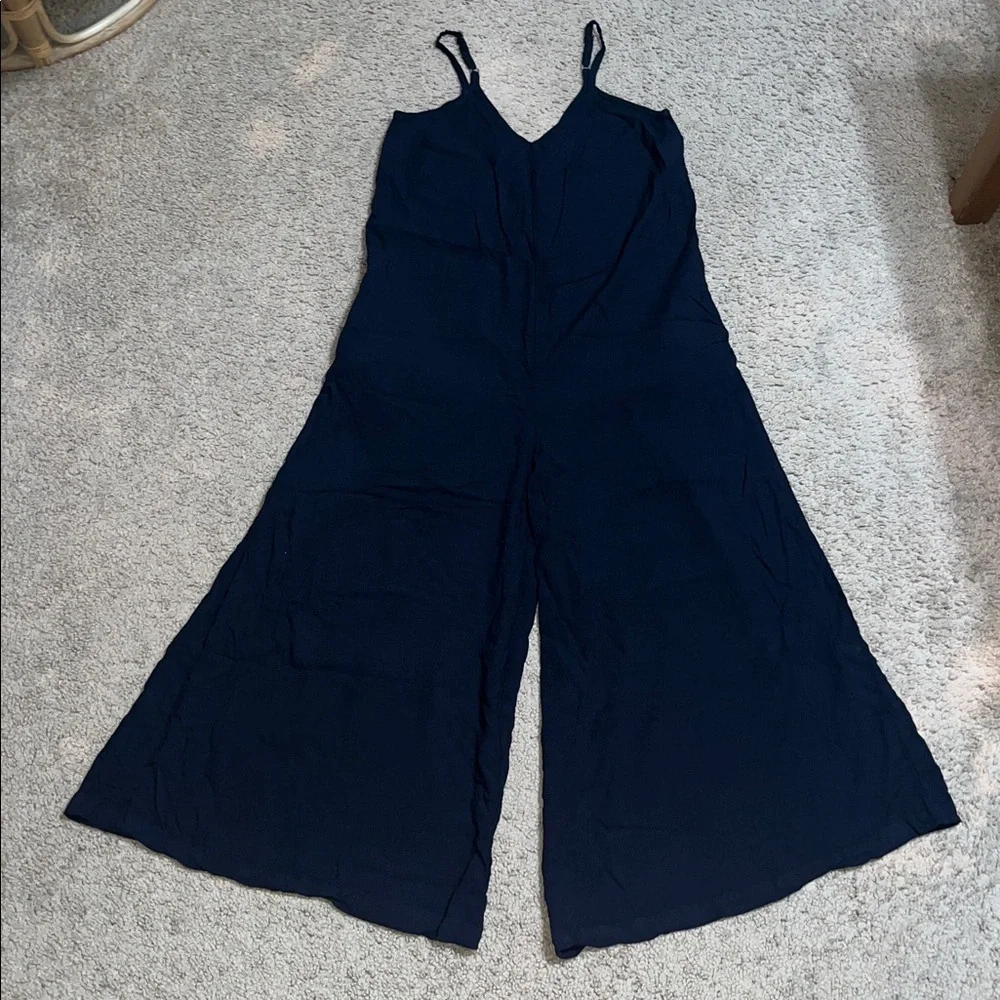 Garnet Hill Wide Leg Relaxed Fit Adjustable‎ Strap  Viscose Jumpsuit Black XS